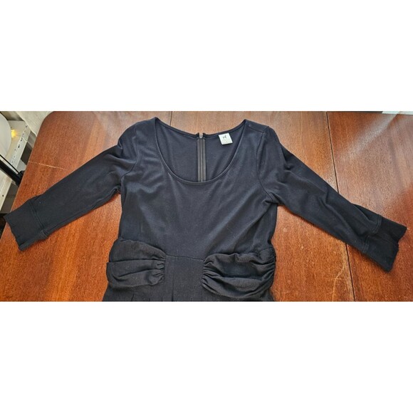 PERUVIAN CONNECTION Black 3/4 Sleeve Pima Cotton Blend Gathered Waist Dress Sz M - Picture 2 of 7